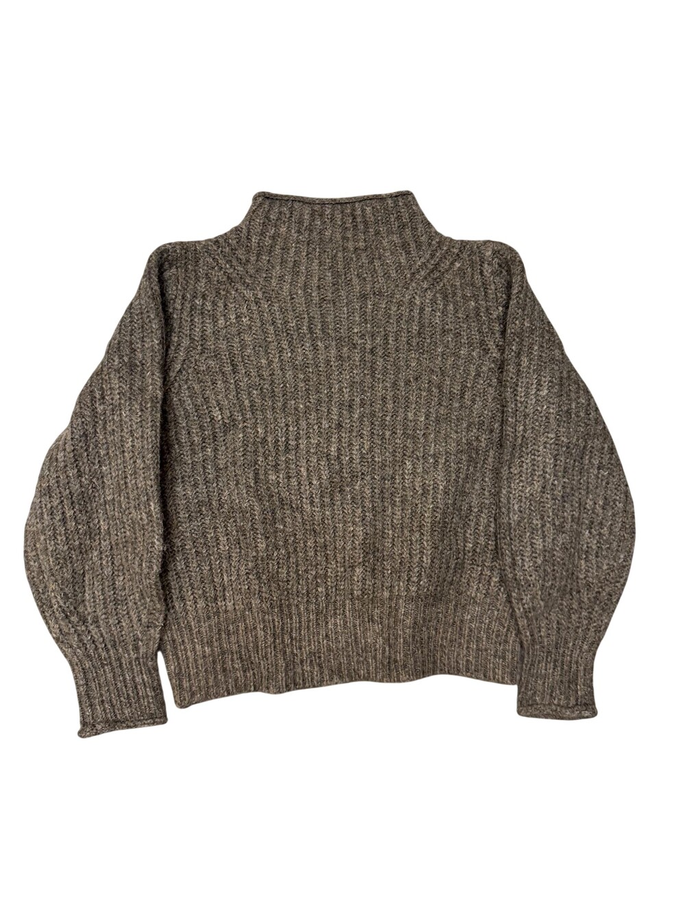 Madewell Sweater Womens Medium Brown Chunky Knit Mock Neck Balloon Sleeve